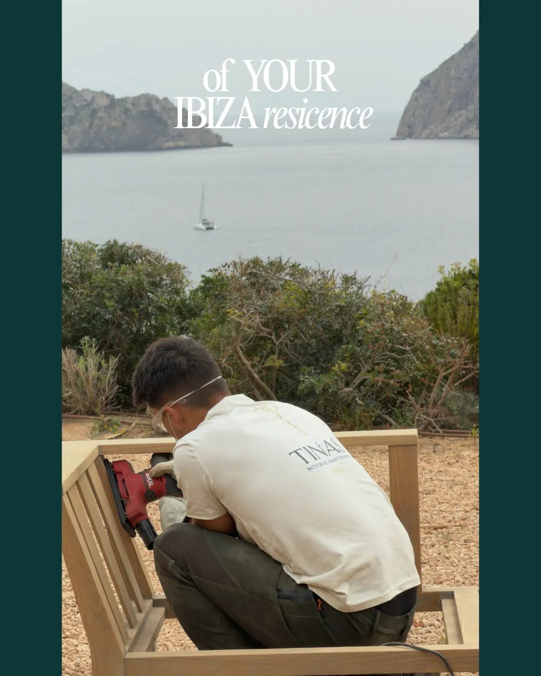 Sanding outdoor furniture by the sea